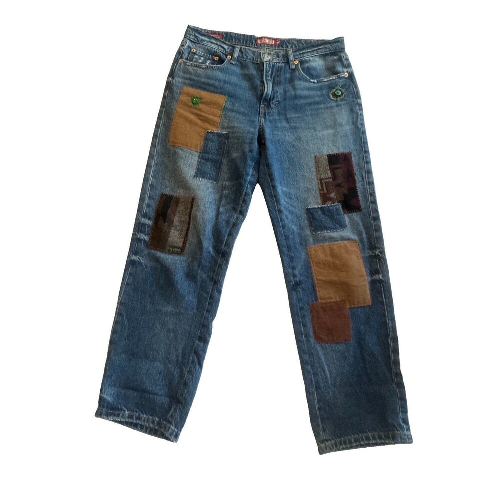 Lucky Legend Mid Rise Boyfriend High Bluff Patchwork Blue Denim Jeans Size 8/29